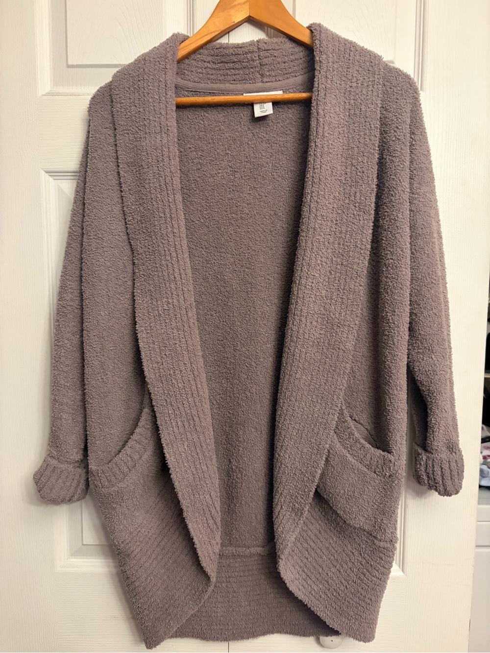 cupcakes & cashmere Plush Open-Front Shawl Cardigan - Mauve Taupe